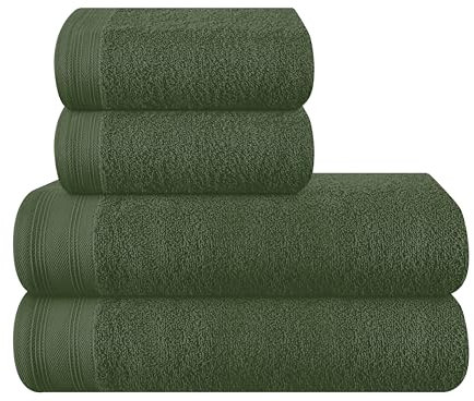 MALLONI HOME Ultra Soft 4er-Pack Handtuch-Set, Baumwolle, enthält 2 übergroße Badetücher 70 x 140 cm, 2 Handtücher 50 x 90 cm, für den täglichen Gebrauch, kompakt und leicht — Olivgrün