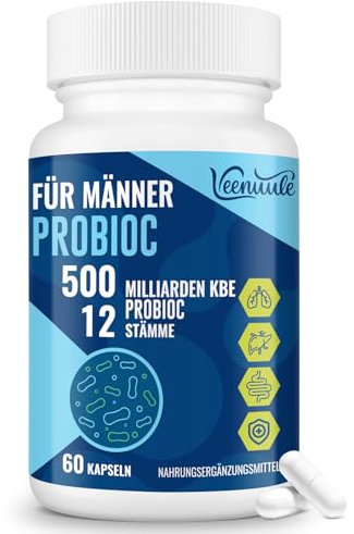 Kulturen Komplex für Männer - 500 Mrd KBE mit 12 Bakterienstämme - Darmbakterien Kapseln Hochdosiert - mit Cranberry, Kurkuma und Goji - Laktosefrei | Glutenfrei - 60 Kapseln