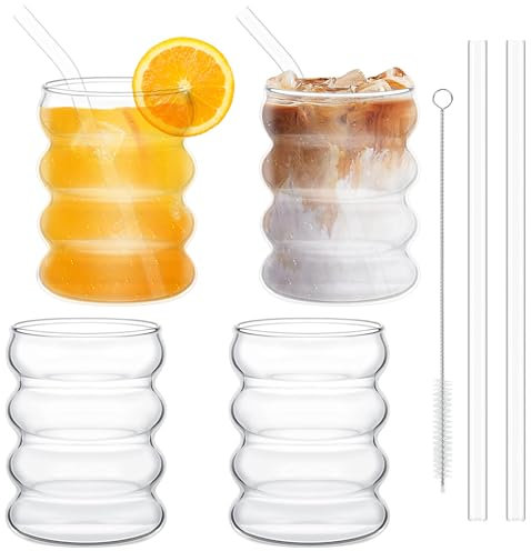 Pgtc Taza isotérmica de Espuma de 530ml/350ml con pajita,Juego de 4 tazas isotérmicas prismáticas resistentes al frío y al calor,Taza de café Latte Macchiato helado Whisky Cocktail Yogur Soda (B)