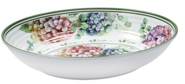Brandani 51195 ovale Schale Flora, Melamin, 33 x 23 x 7 cm, Blumendekorationen, zarte Hortensien und Blättchen, Spülmaschine, BPA-frei