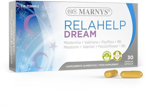 Relahelp Dream - Melatonina, Valeriana, Pasiflora y Melisa - Concilia el sueño y promueve la relajacion - Buen descanso - 30 cápsulas vegetales para un mes
