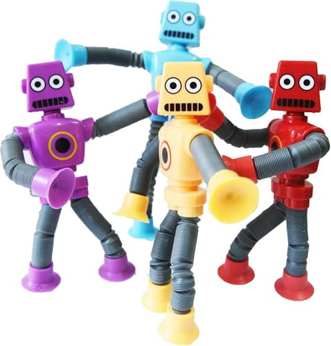 Felly 4 Pcs Robot Pop Tubes Toys for Kids, Stress Relief Sensory Game for Kids Telescopic Tube, Stretchy Toy for Boys Girls Birthday Gifts Party