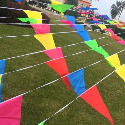 Voarge 300PCS Guirlande Fanions Drapeaux Triangle Bannière,200 M Multicolore Banderole,Triangle Bunting de Partie Guirlande,nylon imperméable pour anniversaire, mariage, fête prénatale