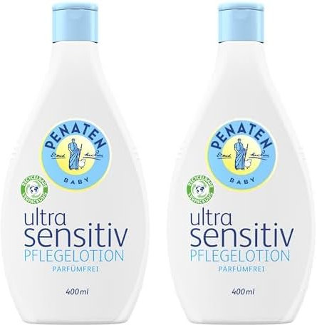 PENATEN Ultra Sensitiv Pflegelotion parfümfrei (400 ml), Baby Körperlotion ohne Parfüm & Farbstoffe, Babypflege speziell für besonders empfindliche Haut entwickelt (Packung mit 2)