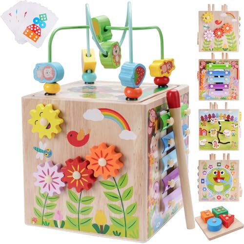 Cube de motricité à partir de 1 an | Jouet de motricité à partir de 1 an | Cube d'activité en bois à emboîter pour bébé à partir de 12 à 18 mois | Cadeau fille garçon | Jouet en bois Montessori pour