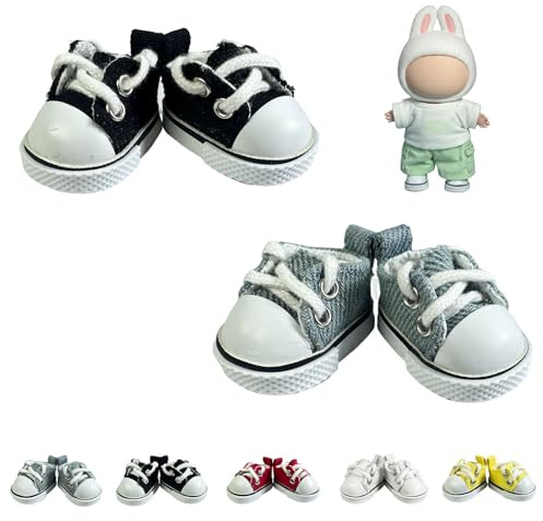 QIXINGWISE 2 Pairs 17cm Doll Shoes, Lace-Up Canvas Sneakers Mini Shoes for 17cm Dolls, Fingerboard Shoes, Mini Finger Shoes, Clothing Accessory for 6.7in Dolls (Black & Blue)