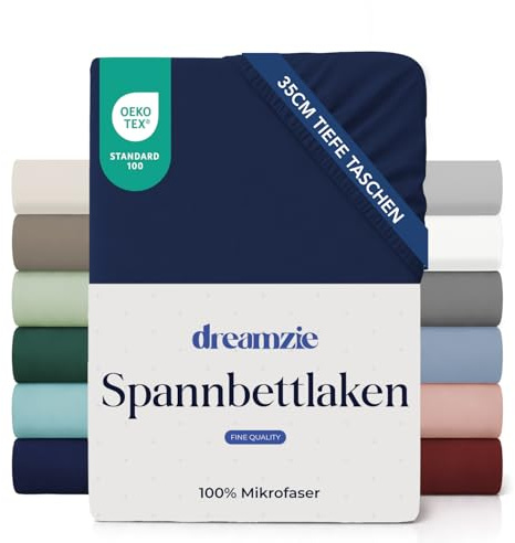 Dreamzie - Spannbettlaken 80x200cm - 100% Mikrofaser - 35cm hoher Steg | Dunkelblau · OEKO-TEX · Spannbetttuch · Ultraweich · Für hohe Matratzen · Pflegeleicht · Leintuch · Für Einzelbetten