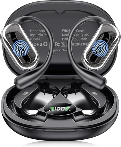 EUQQ Open Ear Headphones - 5.4 Bluetooth Earphones for Running, Ultra Comfort Sport Open Ear Buds, Stereo Sound Earbuds Wireless, IP7, 50H Playtime, pitch black