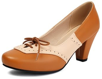 elerhythm Scarpe da donna Mary Jane anni '20 con tacco a décolleté bicolore classico e retrò con lacci a punta alare anni '50 vintage punta tonda chiusa anni '40, Marrone, 37 EU