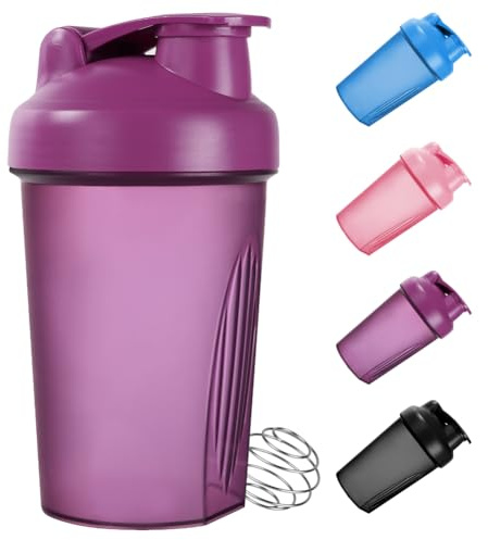 Fefod Protein Shaker, 400ml Botella Mezcladora de Batidos de Proteínas, Taza para Batidos de Proteínas para Fitness, Proteína Shaker a Prueba de Fugas con Bola Mezcladora, Morado