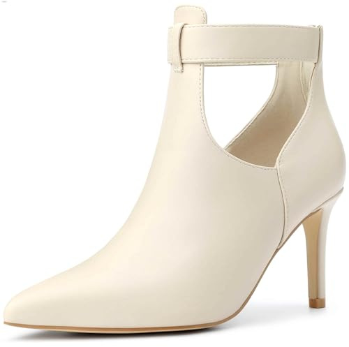 Allegra K Women Pointy Toe Stiletto Heel Back Zip Booties | Pointed silhouette. Cushioned insole. Cutout design. Evening, Office. ABS outsole. Pairs with dresses