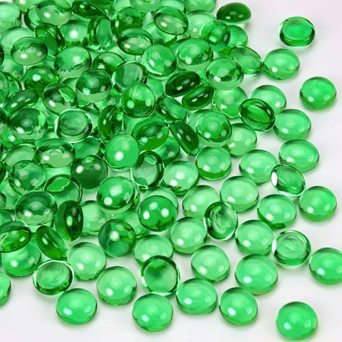 Yatinkim 0.95 LB Green Flat Glass Marbles Flat Glass Beads for Vase Fillers About 170 Pcs Decorative Floral Fish Tank Rocks Aquarium Marble Pebbles Decoration Table Scatter Decor Gems Stones