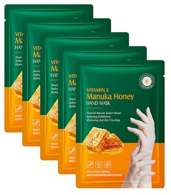 5 PairsMaschera mani alla vitamina E, Maschera per Mani Guanti Idratanti, Hand Mask, Nutre in Profondità la Pelle, Previene la Secchezza Cutanea, Illumina il Tono Della Pelle