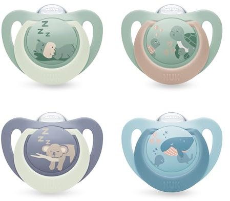 NUK First Choice Day & Night Ciuccio per Bambini | 18-36 Mesi | Ciuccio Ortodontici che si Illuminano al Buio | Calma il 99% dei bambini** | Assortiti | Confezione da 4