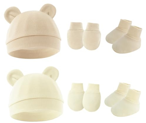 Helweet Bebé Gorro y Guantes para Bebé Recién Nacido, Recién Nacido Sombrero y Guantes, Gorros y Guantes para Bebés, 2 Sets