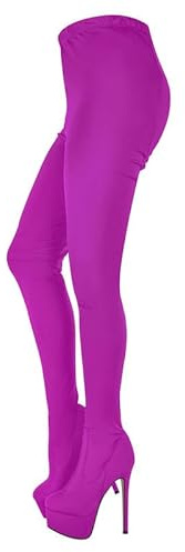 Sexy Pointed Toe Thigh High Boots with Stilettos Pull On Stretch Over the Knee High Boots for Women Platform Heels Stocking Pants Booties Elastic Long Tall Booties Fuchsia Pole Dance Shoes Size 10