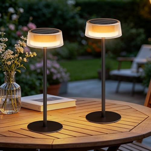 KuflooQ Cordless LED Solar Table Lamp Outdoor with USB Rechargeable | IP65 Waterproof Portable Dimmable Desk Lamp for Garden,Patio,Balcony,Camping and Shower Room