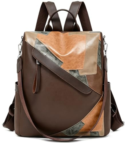 Vattentät färgblock ryggsäck Convertible Oxford PU Casual Daypack Carryall väska,Brown
