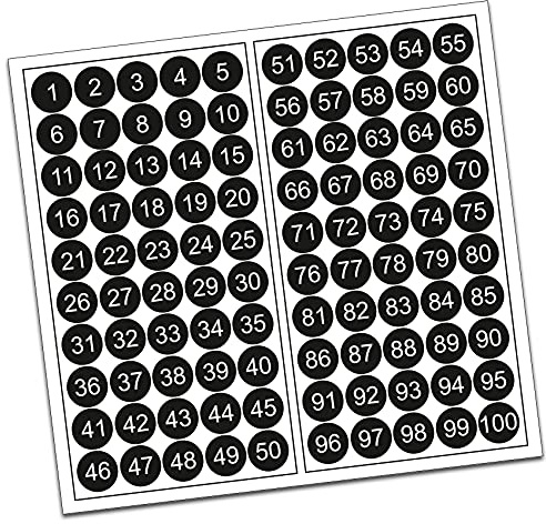 Finest-Folia - 100 cerchi in PVC numerati da 1 a 100 punti adesivi da 15 mm (R013 nero)