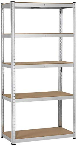 Yaheetech 5-Tier Silver Steel Storage Rack 90x40x180cm Shelving Unit | Each tier supports up to 175kg weight capacity, durable adjustable metal shelving unit for workshop, shed, garage