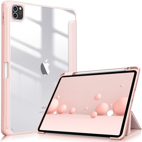 FINTIE Hybrid Case Compatible with iPad Pro 11 Inch (2022/2021/2020/2018, 4th/3rd/2nd/1st Generation) - Ultra Slim Shockproof Clear Cover w/Pencil Holder, Auto Wake/Sleep, Rose Gold