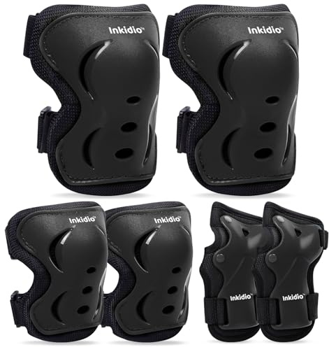 Inkidio Knee Pads for Kids Protective Gear Set with Knee Pads Elbow Pads and Wrist Guards Ideal for Girls Boys Skating Skateboard Scooter Bike (Small, Black)