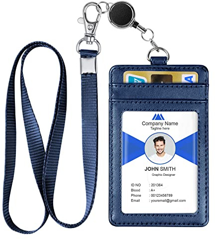 OFFCUP Colgante Tarjetas, Porta Tarjetas, Vertical Tarjetas de Cuero PU con 4 Ranuras Funda Tarjeta de Crédito Llavero Retractil, para Cordón, Portatarjetas, Llavero para ID, Llaves, Oficina