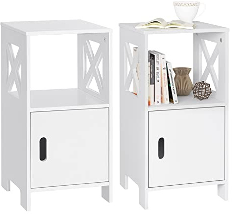 WOLTU 2er Set Nachttisch schmal Weiß, Nachtschrank mit 1 offenem und 1 Fach mit Tür, 30x60x30 cm, modernes Nachtkästchen, als Beistelltisch Sofatisch, für Schlafzimmer Wohnzimmer TSR166ws-2