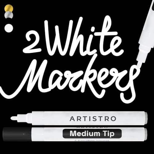 ARTISTRO 2 White Acrylic Paint Pens for Rock Painting Ceramic Wood Glass Tire Plastic - 3mm Medium Tip Paint Markers Ideal for Labeling DIY Crafts Art Projects