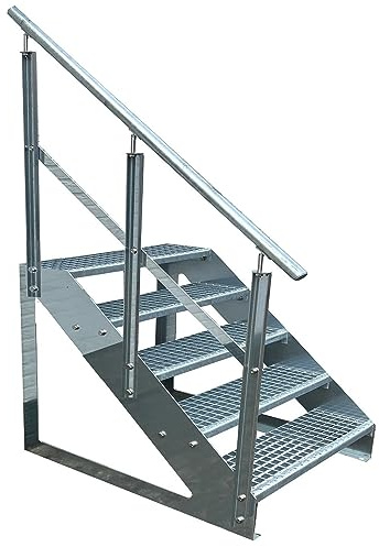 Kaminbau Mierzwa Premium trappa fristående, 5 trappräcken, vänster (bredd 1 000 mm) (höjd 95 cm), väderbeständigt rutnät, trädgårdstrappa