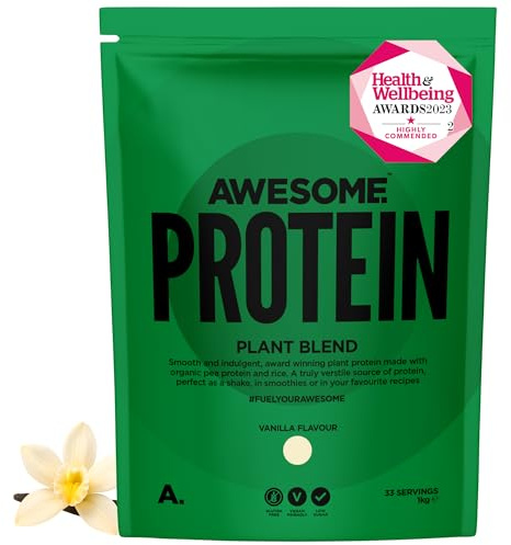 Awesome Supplements – Vegan Protein Powder – Organic 1KG – High Protein Plant-Based Powder – 21,6 g Protein Per Serving – Low Calorie, Low Sugar – Pea Protein, Organic Protein (1 KG, Vanilla)