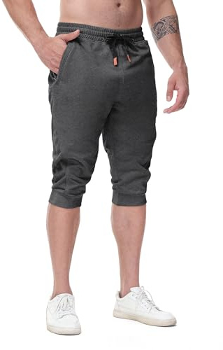FIRSTGYM Mens Casual Jogger Pants 3/4 Joggers Tapered Fit Workout Gym Training Sweatpants, Dark Gray, Medium