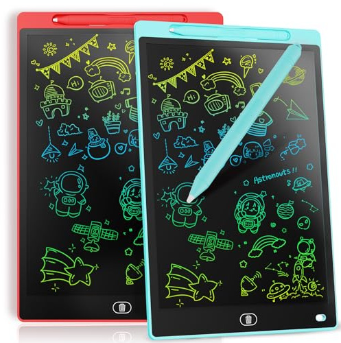 [Lot de 2] Genialba Tablette D'écriture LCD 10 Pouces, Planche À Dessin Effaçable Portable, Tablette Graphique Éducative, Cadeau Anniversaire pour Enfants 3-7 Ans Filles Et Garçons (Rouge&Bleu)