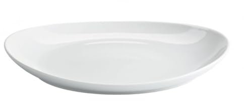 Lot de 6 assiettes LISA ovales, plat de presentation à steak, pâtes desserts en porcelaine blanc - Longueur 30 x largeur 28 x Hauteur 3,7 cm
