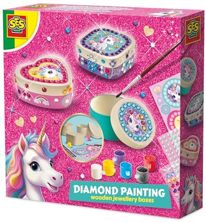 SES Creative 14138 Einhorn - Diamantmalerei Holz-Schmuckkästchen - Kreatives Bastelset für Kinder ab 5 Jahren - Dekoriere Kästchen mit Diamantstickern - Perfekt zur Schatzaufbewahrung
