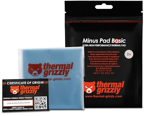 Thermal Grizzly Minus Pad Basic 2 stycken termiska gränssnittsdynor, 100 x 100 x 2 mm, icke-ledare, hög värmeledningsförmåga och komprimerbarhet för SSD, GPU och elektronik