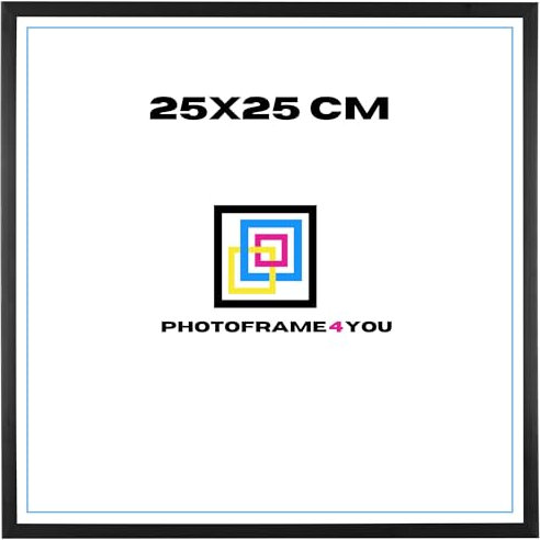 Photoframe4you - Marcos 25x25 cm - Negro Mate - Marco de fotos de plástico con vidrio acrílico - Marcos 25x25 cm - Nancy