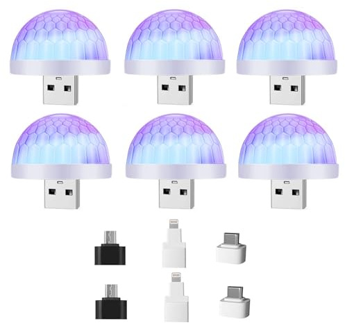 Lancoon Confezione da 6 mini sfere da discoteca USB a LED, luce stroboscopica attivata dal suono per casa, compleanno e karaoke (bianco)