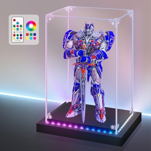 Huijintao Vitrine Acrylique, Vitrine Figurine, Vitrine pour Collection, Vitrine Exposition Transparent pour Figurines, Jouets, Objets de Collectionn, avec éclairage Lumières Colorées (35x25x53.5 cm)