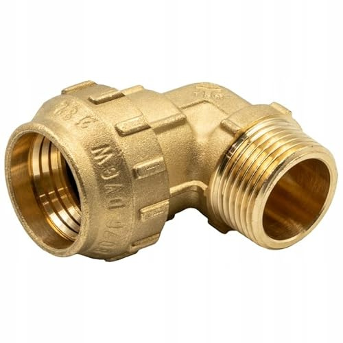 Rácor de compresión angular de 90° con rosca exterior de 32 mm x 1 pulgada de latón con anillo de goma para tubo PE DVGW
