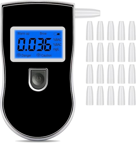 Alcoholímetro electrónico de alcoholímetro portátil digital con pantalla LCD, probador de alcohol profesional portátil para uso personal y profesional, 20 boquillas