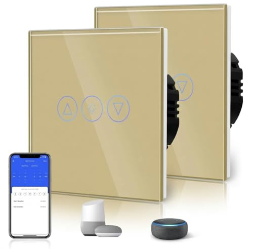 BSEED Smart Dimmer Switch,Glass Touch Panel,LED Lights,Work with Alexa/Smart Life App Control,Neutral Wire Required,WIFI 1 Gang(2 Pack),86mm Gold