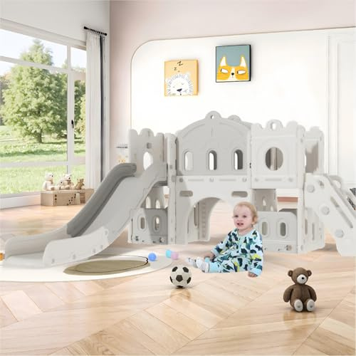 Aveainelle Toboggan Exterieur/Interieur Enfant et Centre d'jeux pour Tout-Petits, Toboggans de Jardin pour Enfants avec Panier de Basket et Rangement, Toboggan Grimpeur pour Bébé de 1 À 3 Ans