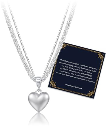 Bfuebur Layered Silver Heart Necklace Double Layer Silver Necklaces for Women Heart Pendant Necklace for Women Ladies Heart-shaped Necklace Gifts for Friends Sisters Girlfriend Wife Birthday
