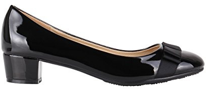 Women Low Block Heel Court Shoes Patent Ballerinas (Black, 4), 4241-BLK-4
