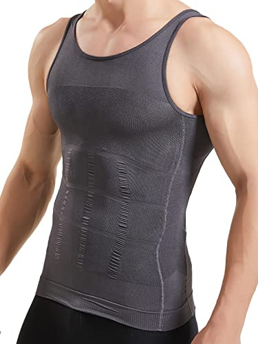 HANERDUN Débardeur Gynécomastie Compression Cacher Seins Homme Shapewear Moobs Aplatir Entier Abdomen et Masque Les Courbes, Gris, XXL