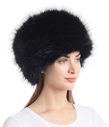 LA CARRIE Women's Faux Fur Hat for Winter with Stretch Cossack Russion Style(Black)