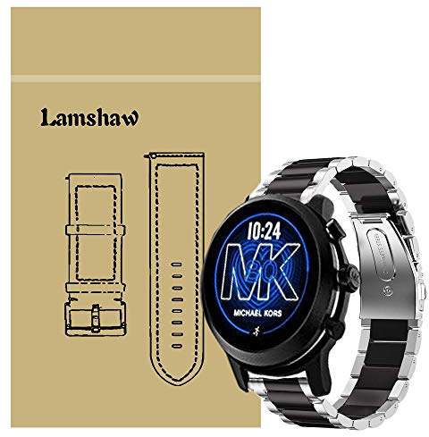 LvBu Armband Kompatibel mit Michael Kors MKGO, Classic Edelstahl Uhrenarmband für Michael Kors Access MKGO Smartwatch (Silber-Schwarz)