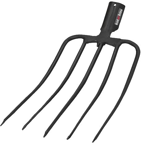 KOTARBAU® Horca de acero con 5 Dientes, Horca de jardín para compost, estiércol, Horca sin mango, Horca para airear Suelos, Horca para ablandar la Tierra y airear el compost, Horca Agrícola para campo