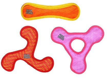 DURAFORCE-Triangle Ring- Squeakers - Multiple Layers. Made Durable, Strong & Tough Dog Toy. Interactive Play (Tug, Toss & Fetch). Machine Washable & Floats (Combo Pack #1, Pink Tiger)
